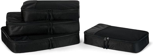 Amazon Essentials 4-Piece Packing Cubes Travel Accessories Set, Luggage Organizer with Double Zipper, Mesh Top, 100% Polyester, 2 Medium/2 Large, Black (Previously Amazon Basics)