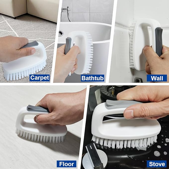 CELOX Carpet Cleaning Brush, Heavy Duty Scrub Brush with Handle, 2 Pack, White