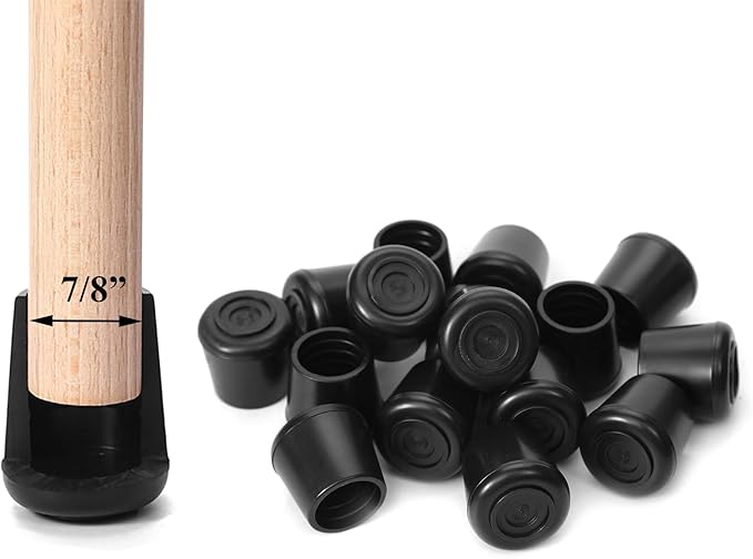 Furnigear Chair Leg Tips Caps Non-Slip Rubber Leg Tips 7/8” Inner Diameter Chair Leg Floor Protectors Round Black, 16 Pack