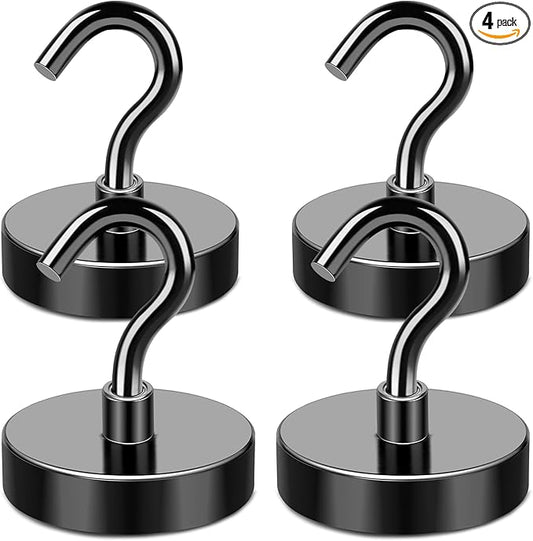 MIKEDE Magnetic Hooks Heavy Duty, 120LB+ Strong Magnet Hooks for Cruise Essentials, Neodymium Earth Magnet Hook for Hanging, Magnetic Metal Hanger for Cruise Cabins, Fridge, Toolbox, Storage - 4 Pack