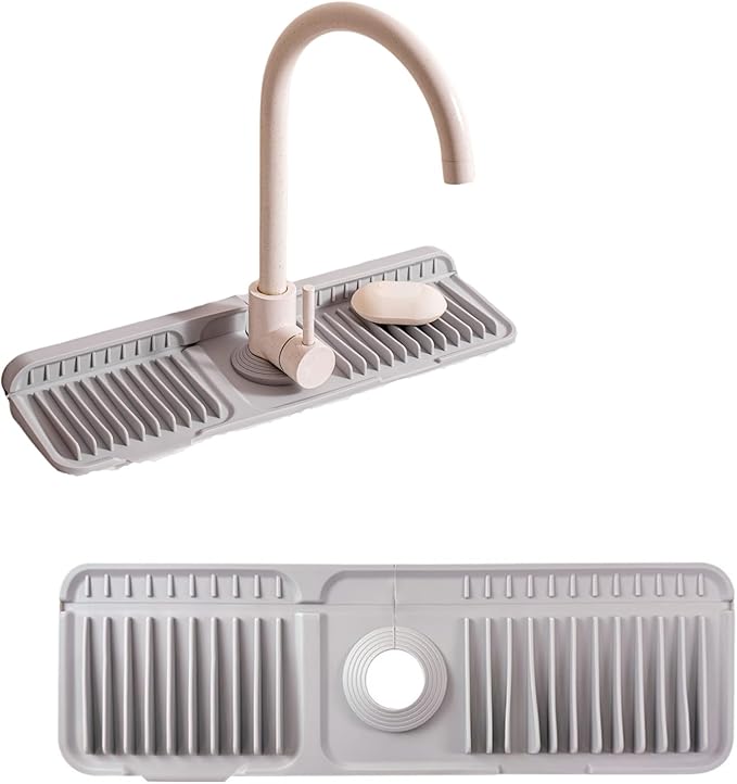 Faucet Mat for Kitchen Sink Upgraded Premium Silicone Splash Guard with Fast Drying Properties Protective Sink Tray Ideal for Stone Sinks in Kitchen & Bathroom (Gray, 17.5"x5.5")