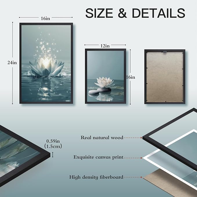 GELDSTEI Calm Zen Botanical Canvas Wall Art, White Lotus Blooming on Stones in Water Aesthetic Pictures, Yoga Spa Meditation Room Decor, Modern Spiritual Poster Prints for Zen Wood Framed 16"x24"x3