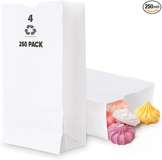 Stock Your Home 4 Lb White Paper Bags (250 Count) - Eco Friendly White Lunch Bags - Small White Paper Bags for Packing Lunch - Blank White Lunch Bags Paper for Arts & Crafts Projects
