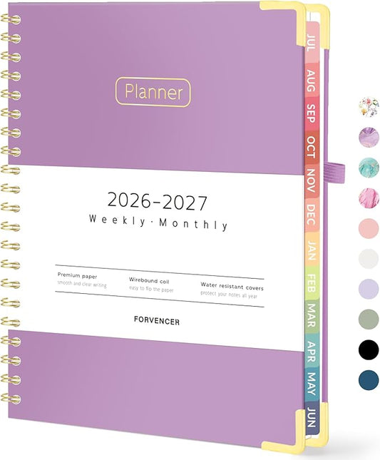 Forvencer Academic Planner 2026-2027, Hardcover Calendar Planner Weekly & Monthly, July 2026 - June 2027, 8.5" x 11", Daily Agenda with Tabs, College School Organizer for Student Teacher, Muted Purple