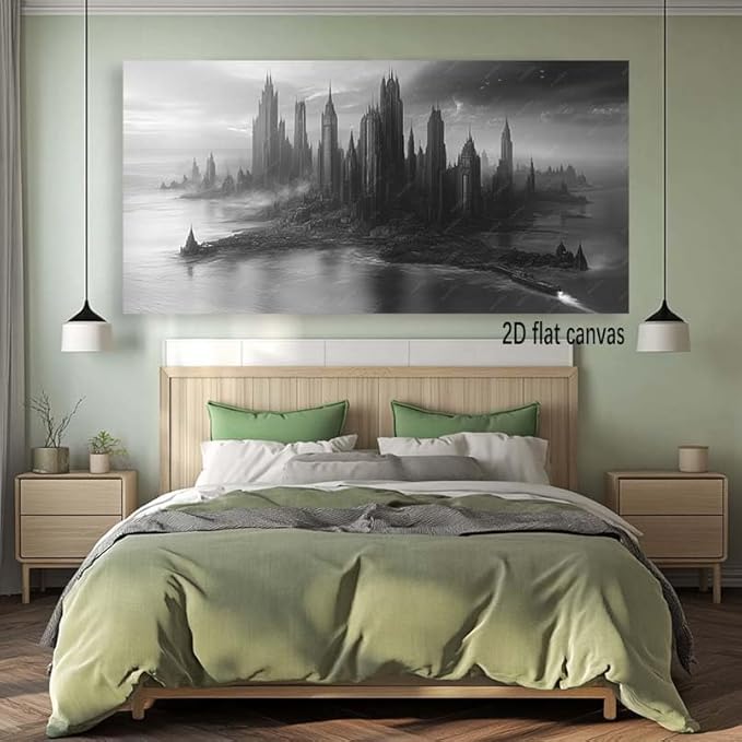 ZESTRILIA Dystopian Cityscape Canvas Wall Art for Living Room Office Contemporary Panoramic Elegant Canvas Artwork Bachelor Pad Room Décor