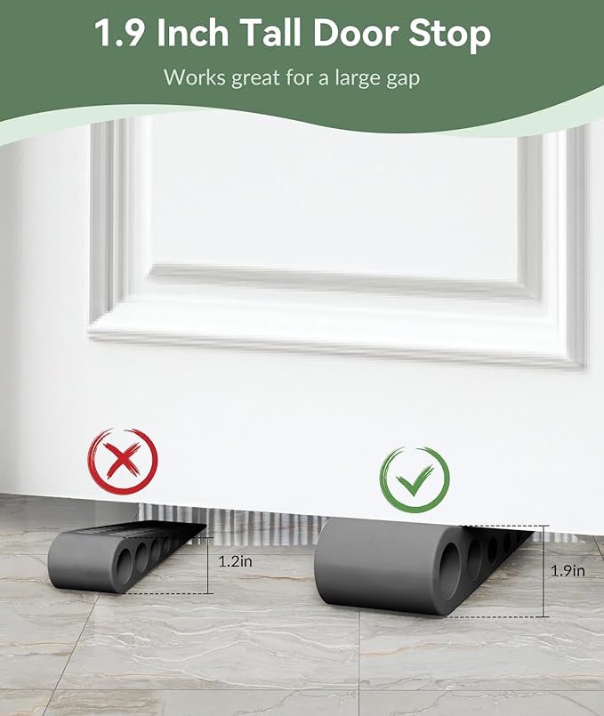 1.9 Inches Heavy Duty Door Stopper, 2 Pack Rubber Door Stop, Door Stoppers for Bottom of Door, Large Door Stopper Wedge for Home Office School (Dark Grey)