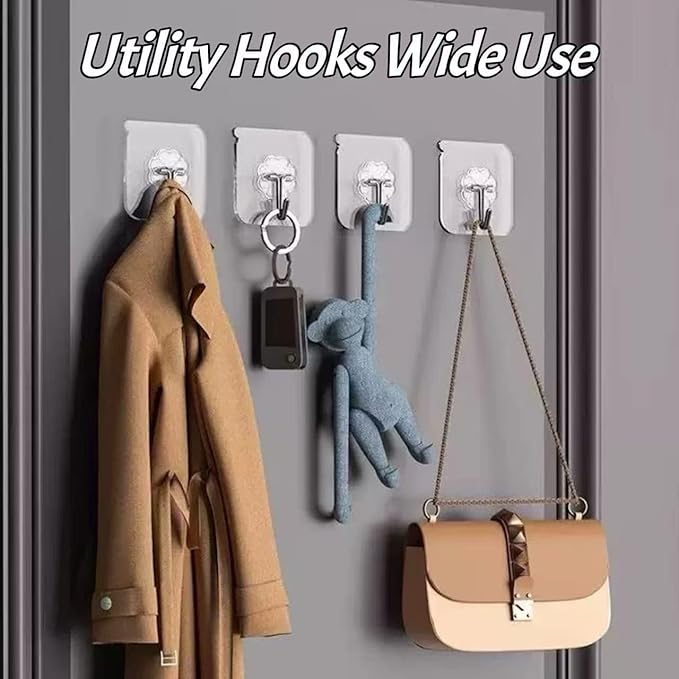 DDMY 36 Pack Heavy Duty Hooks Self Adhesive Large Hooks for Hanging,Wall Transparent Reusable Waterproof Hook for Kitchen Curtain Towel Hook for Bathrooms Coat Hook for Walls No Damage