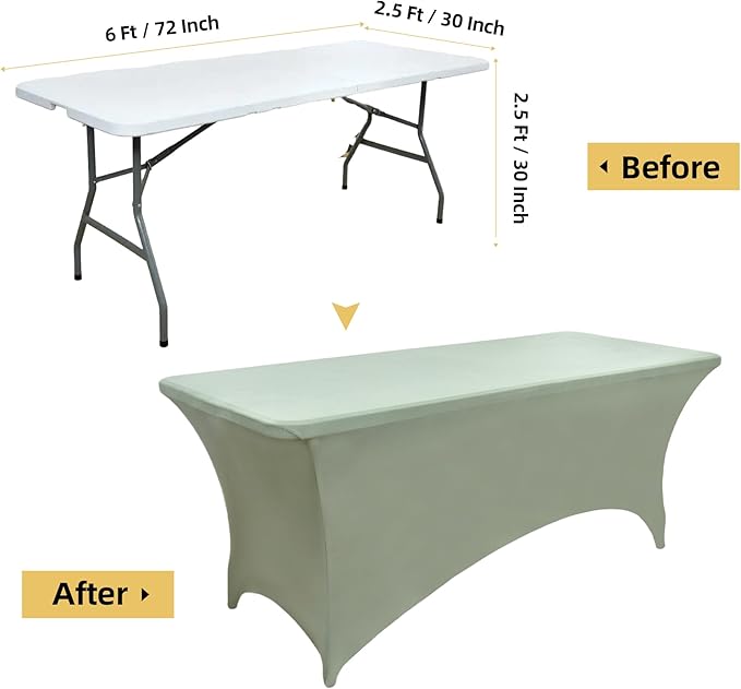 ZarzaaSik 122 6-Pack 6ft Spandex Table Covers for Rectangle Standard Folding Tables - Wrinkle Resistant Stretch Tablecloths - Ultimate Fitted Table Protector for Parties, Banquet, and Wedding