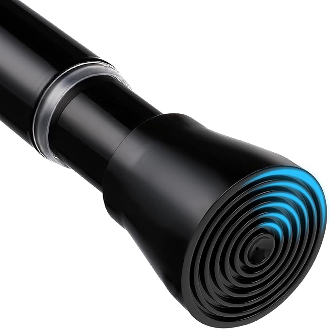 Black Shower Curtain Rod 43 To 73 Inch Tension Shower Rod For Bathroom 7/8" Adjustable Spring Curtain Rod No Drilling Spring Curtain Rod Black Tension Curtain Rods for Windows Doorway Closet