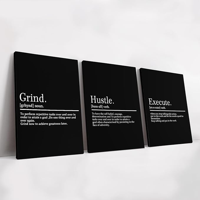 KAWAHONE Framed Motivational Entrepreneur Poster, Grind Hustle Execution Inspirational Wall Art Featuring Success and Positive Quotes of Bedroom Decor and Motivational Poster for Home Living Room