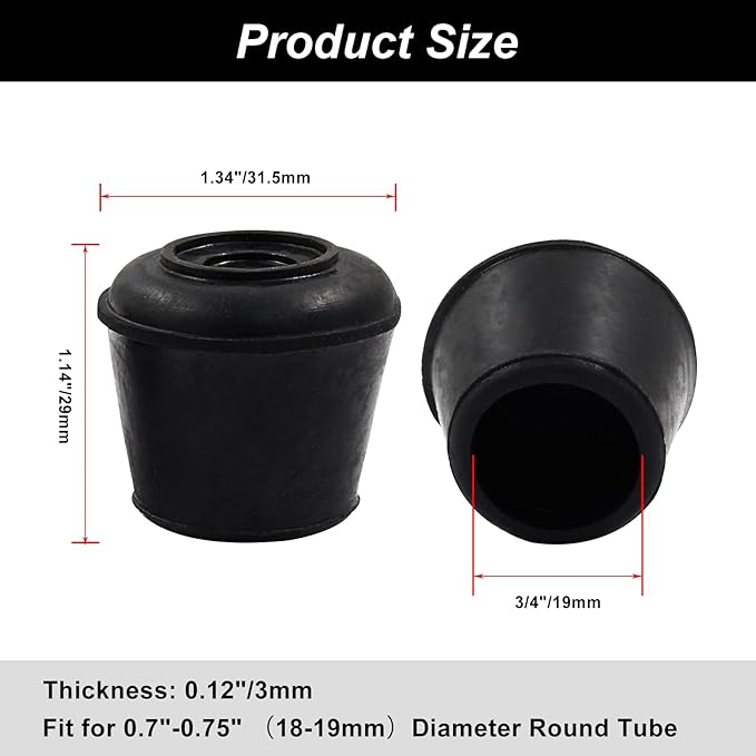 16pcs 3/4 Inch Round Chair Leg Tips Caps, Non-Slip Rubber Chair Leg Floor Protectors, Black Furniture Leg Caps Fit for 0.7"-0.75" (18-19mm) Diameter Round Feet