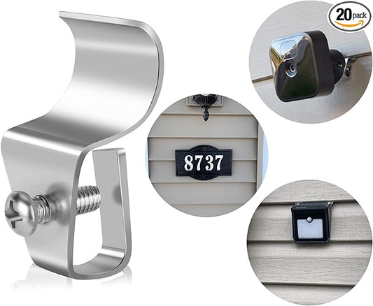 Antimbee Vinyl Siding Clips,20-Pack No-Hole Outdoor Camera Mount,Vinyl Siding Hanger for Blink, Arlo, Ring, No-Damage, No Drilling, Weatherproof-304 Stainless Steel Home Siding Hooks - New Upgrade