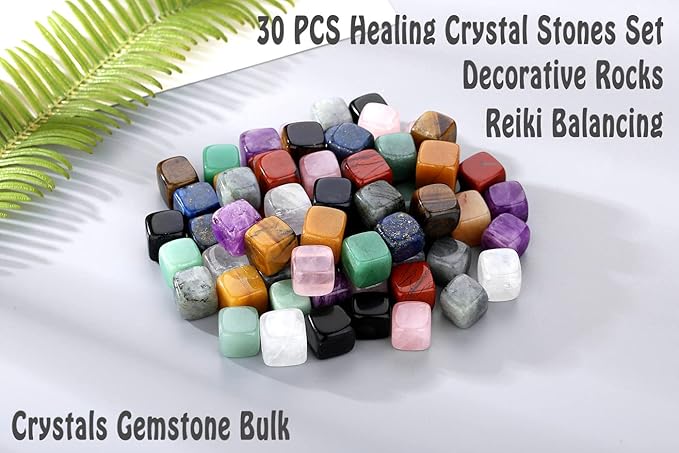 DUQGUHO 30 Pcs Healing Crystal Chakra Stones Set - Polished Tumbled Stones - Bulk Amethyst, Rose Quartz, Obsidian, Lapis Lazuli, Clear Quartz, Green Aventurine, Tiger Eye, Red Jasper