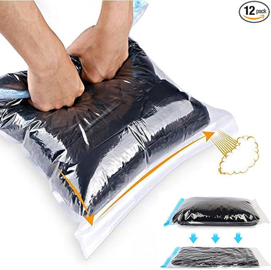 ALMING Compression Bags - Travel Essentials - 12 Pack Space Saver Bags - No Vacuum Pump Or Air Extractor is Needed - Storage Accessorie and Home Packing Organizers (transparent)
