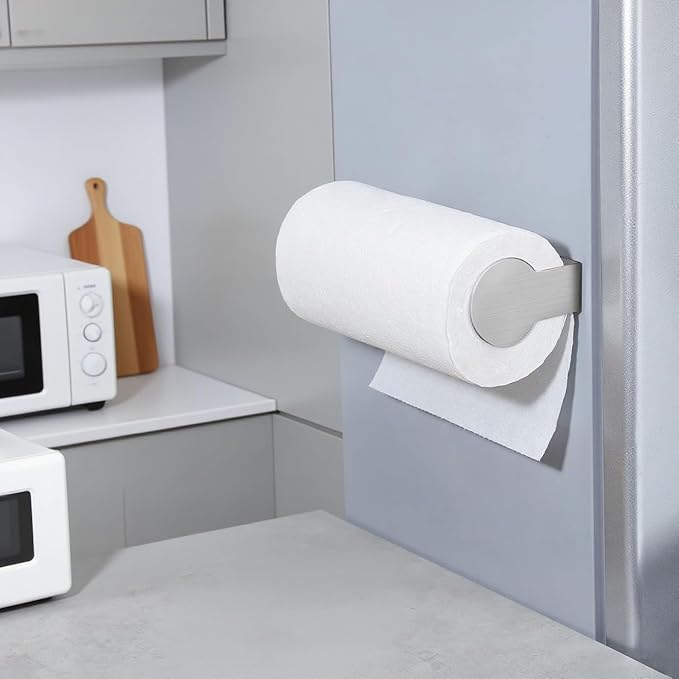 YIGII Paper Towel Holder Under Cabinet - Adhesive Papertowel Rack, Wall Mount Paper Roll Holders for Kitchen, Stick on Wall Stainless Steel