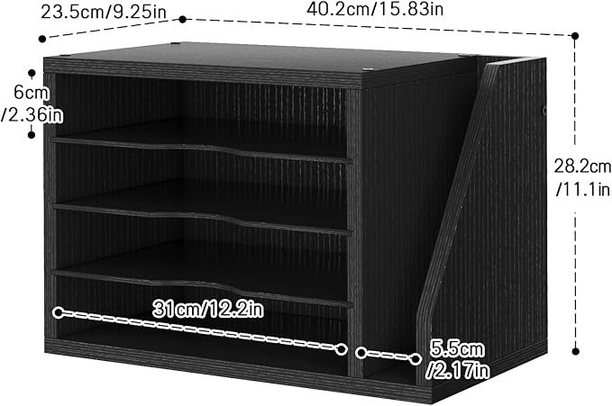 Creso hom Mail Sorter, File Organizer Desktop, Wood Desk Organizer with 3 Adjustable Shelves, Mail Holder for Office, Home, Letter Sorter File Holders for Envelopes, Mail Supplies Magazines, Black