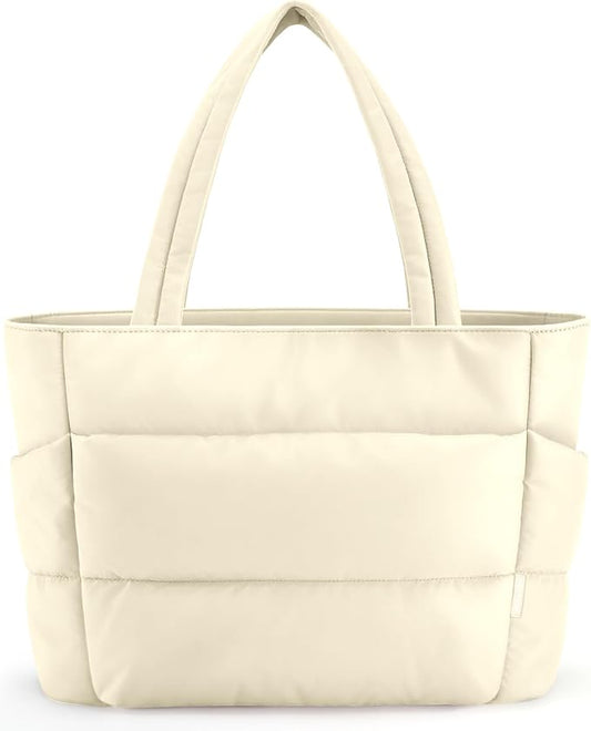 HOTOR Puffer Tote Bag for Women, Nurses - Multi-Pocket Lightweight Bag for Work - Quilted Handbag for Travel and Gym