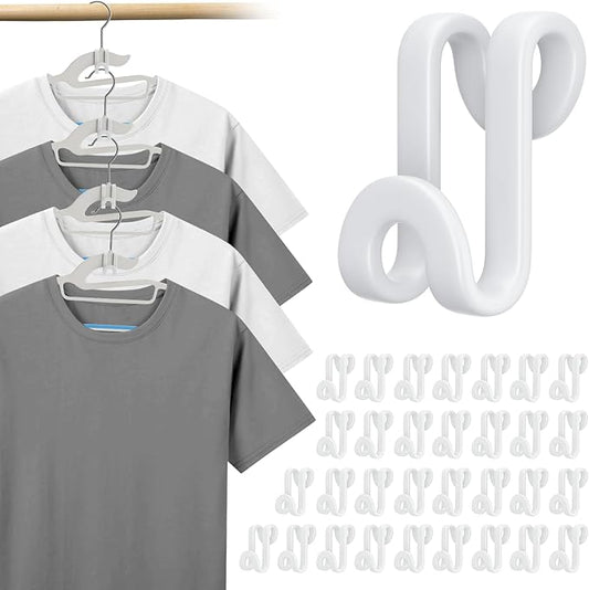 Tinfol 50pc Clothes Hanger Hooks Space Saving, White Heavy Duty Stackable Connector Hooks, Clothes Hanger Extender Clips for Closet Organizers