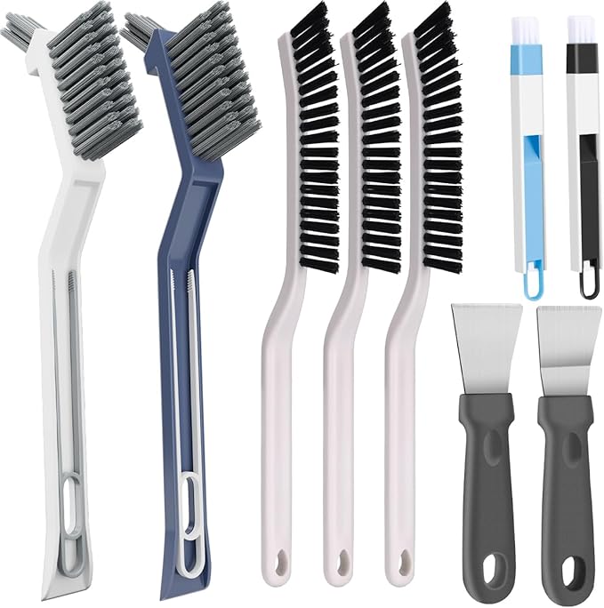 11PCS Crevice Cleaning Brush Set, Hard Bristle Gap Cleaning Tool, Deep Clean Brush for Kitchen Bathroom Sink Grout Corner Crevice & Tight Spaces