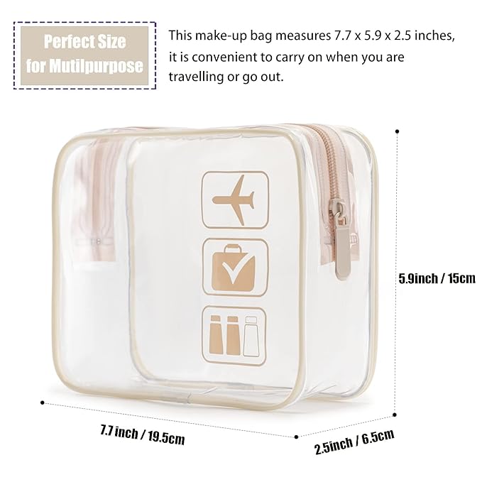 MODENGKONGJIAN TSA Approved Toiletry Bag, 3 Pcs Clear Toiletry Bags Quart Size Travel Makeup Cosmetic Bag for Women Men, Carry-on Airport Airline Compliant Bag (Flesh Pink)