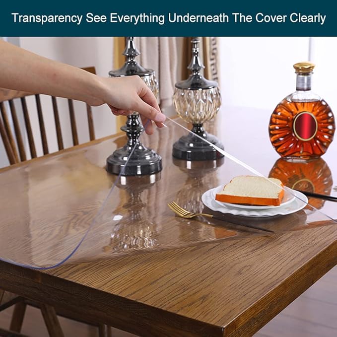 Clear Plastic Table Protector Tablecloth Cover PVC Vinyl Rectangle Large Marble Glass Coffee Table Protector Wooden Furniture Conference Tabletop Topper Protection Pad Wipeable Waterproof Mat 36x108