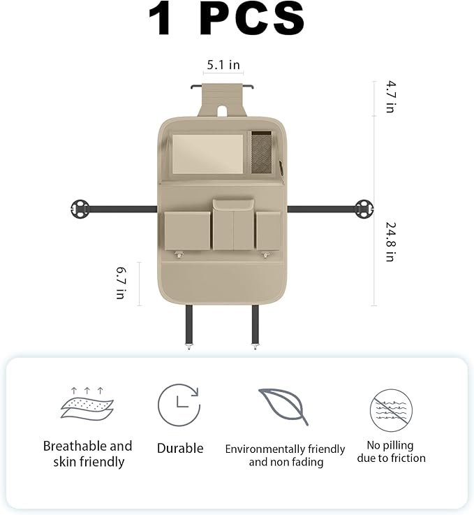 XDV Car Seat Organizers, Multi-functional Back Seat Protectors, Storage Pouches, and Tray Holders (for Cars, Kids, Seat Back and Rear Seats) (Plain Beige, 1 Pc)