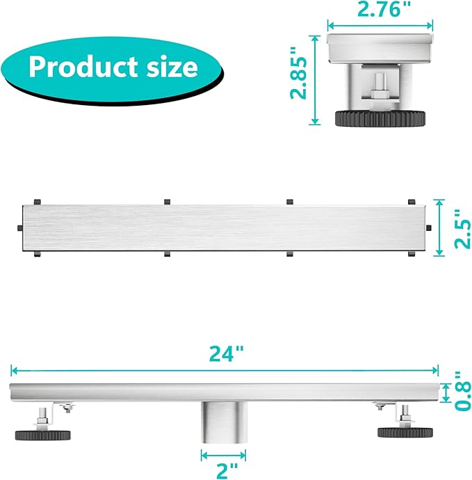 Neodrain 24-Inch Linear Shower Drain - with 2-in-1 Flat & Tile Insert Cover, Brushed 304 Stainless Steel Rectangle Shower Floor Drain, Floor Shower Drain