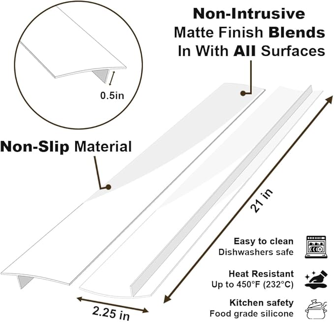 Silicone Kitchen Stove Counter Gap Covers, Heat Resistant Kitchen Counter Gap Non-Tacky Filler Seals Spills Between Counter, Stovetop, Oven, Washer, Set of 2 (21 Inches, White) by Gosmol