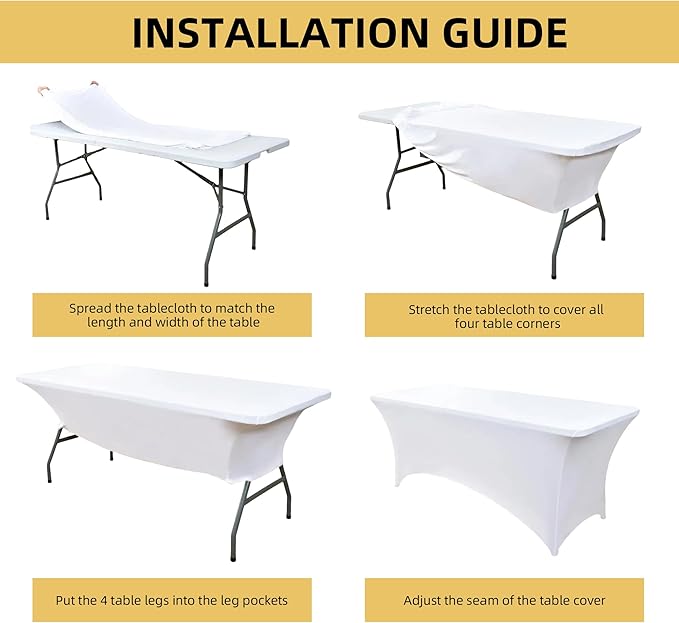ZarzaaSik 2-Pack 4ft White Spandex Table Covers for Rectangular Folding Tables - Wrinkle Resistant Stretch Tight Table Cloths - Ultimate Fitted Table Protector for Parties, Banquet, and Wedding