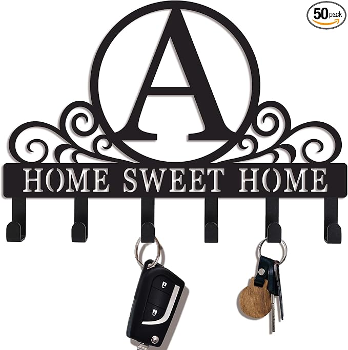Metal Letter A Key Holder for Wall, Monogram Coat Rack Wall Mount, Key Hooks Perfect for Bathroom, Living Room, Kitchen, Office Ideal Wedding, Anniversary, Housewarming Gift (A)