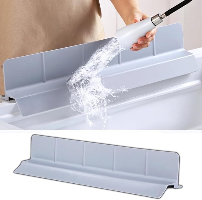 MessOut Extra Large Silicone Kitchen Sink Splash Guard 58x9x10cm– Non-Slip with Strong Suction, Non Crumble, non-harmful, Durable & Easy-to-Clean Protector for a Mess-Free Sink and Dishwashing (Grey)