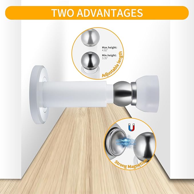 Door Stoppers – Heavy Duty Magnetic Door Stopper for Wall & Bottom of Door – Premium Adjustable Door Stop with Heavy-Duty Windproof Design, Constructed with SUS304 (White-1PCS)