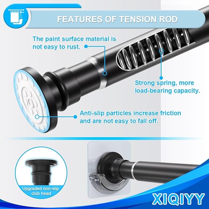 Small Tension Curtain Rod 18-32 Inch Spring Tension Rod Short Shower Curtain Rod No Drilling Adjustable Black Shower Rod,Heavy Duty