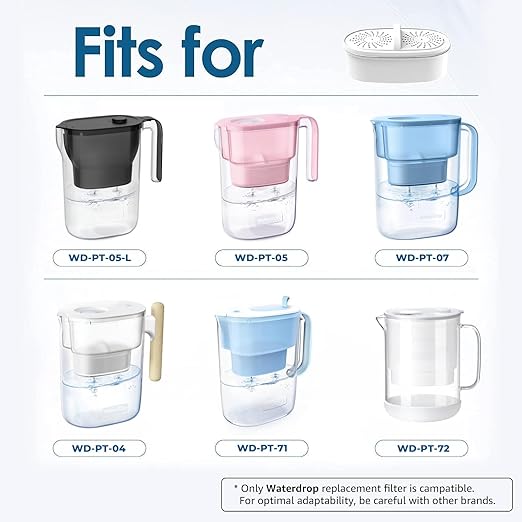 [Original] Waterdrop PF-01A Replacement Filters for Waterdrop Pitcher Filtration System, Reduces Lead, PFAS, PFOA/PFOS, Chlorine, Last Up to 3 Months or 200 Gallons, 4 Pack