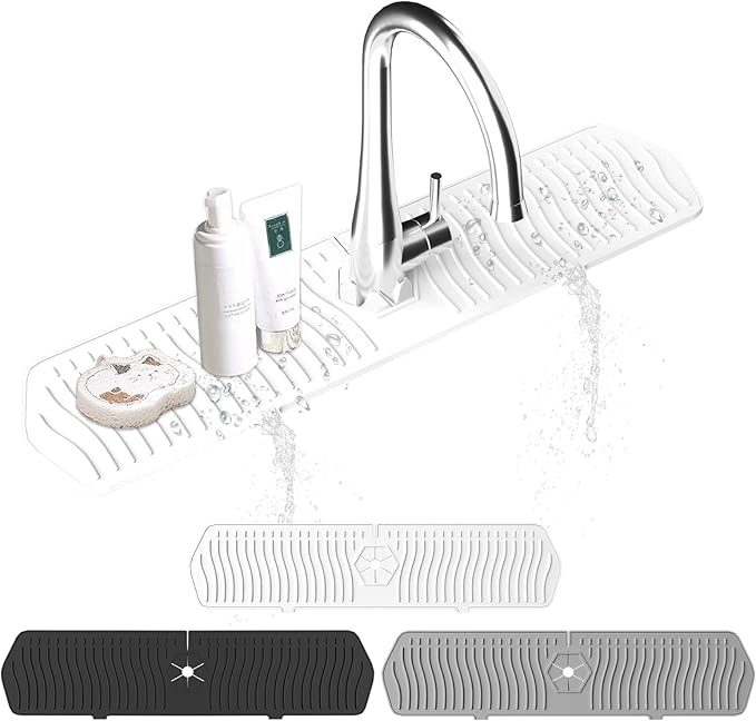 EBIGIC Kitchen Sink Splash Guard - 24 x 5.8'' Ultrathin Silicone Sink Mat Splash Guard fit for Countertop, Bathroom, Farmhouse, RV (White)