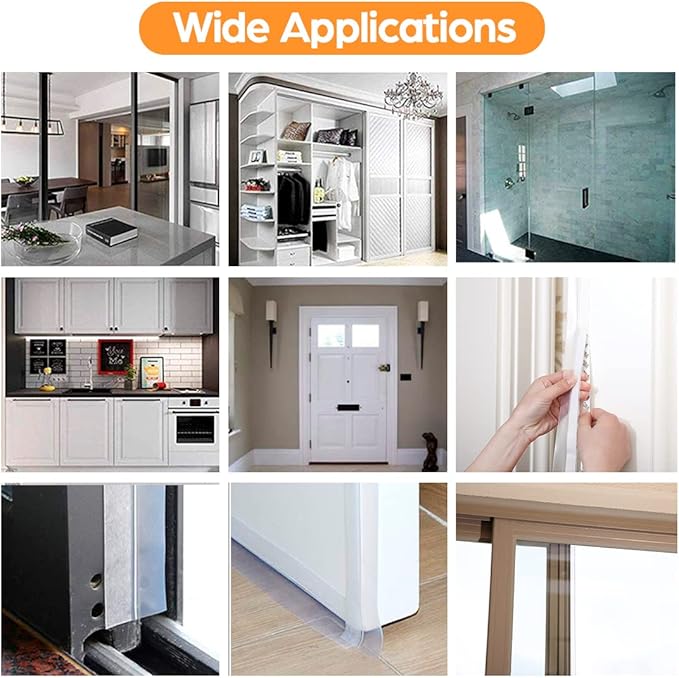 28.9 Ft Weather Stripping Door Seal Strip Tape,Silicone Door Draft Stopper,Self Adhesive Shower Door Bottom Seal, Door Insulation Strip for Door Frame Windows and Glass Gaps (Transparent, 25mm)