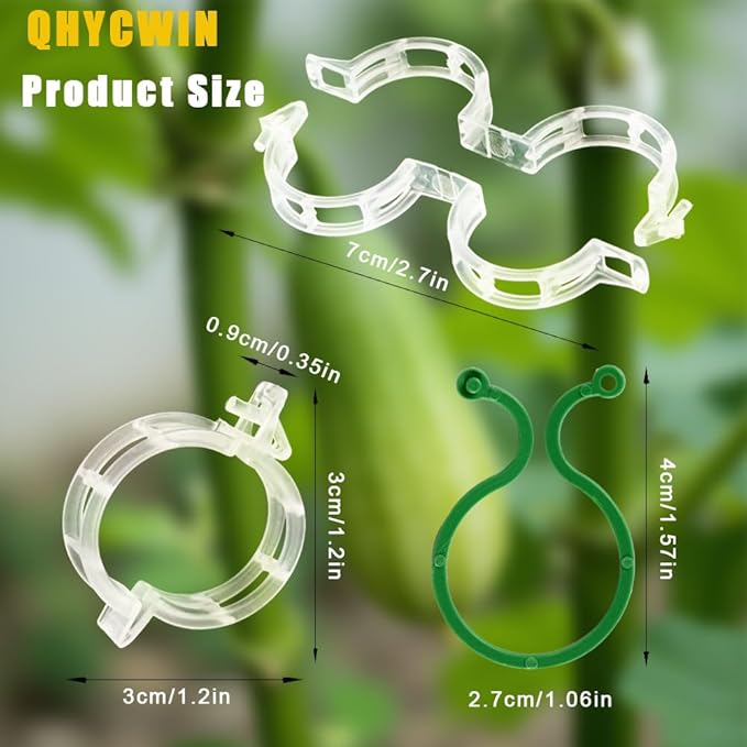 300 Pcs Plant Support Clips, 2 Types in 1 Pack, Plastic Garden Clips for Tomato, Grape, Cucumber, Vine Plants, Reusable Plant Clips for Climbing Plants (Green White)