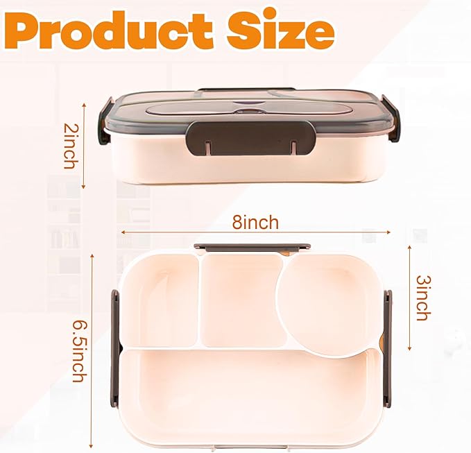Bento Box for Adults,4 Compartments Lunch Box, Snack Containers Reusable Lunch Containers Drop-Proof, Dishwasher Safe & Made with BPA-Free Materials, Beige