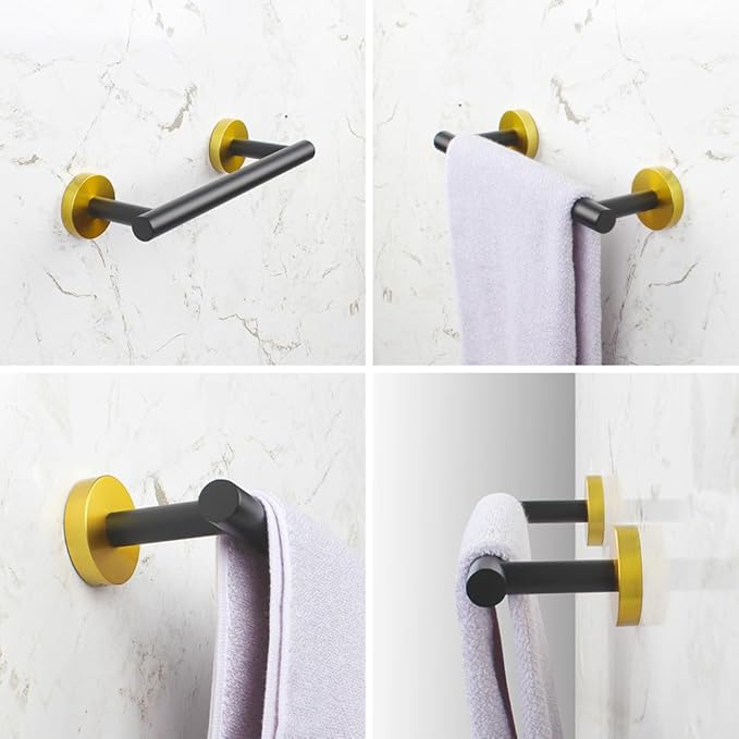 kimzcn 9-Inch Towel Bar SUS 304 Stainless Steel Towel Rack Wall Mounted Towel Rail Towel Rod for Bathroom Modern Style Black & Gold