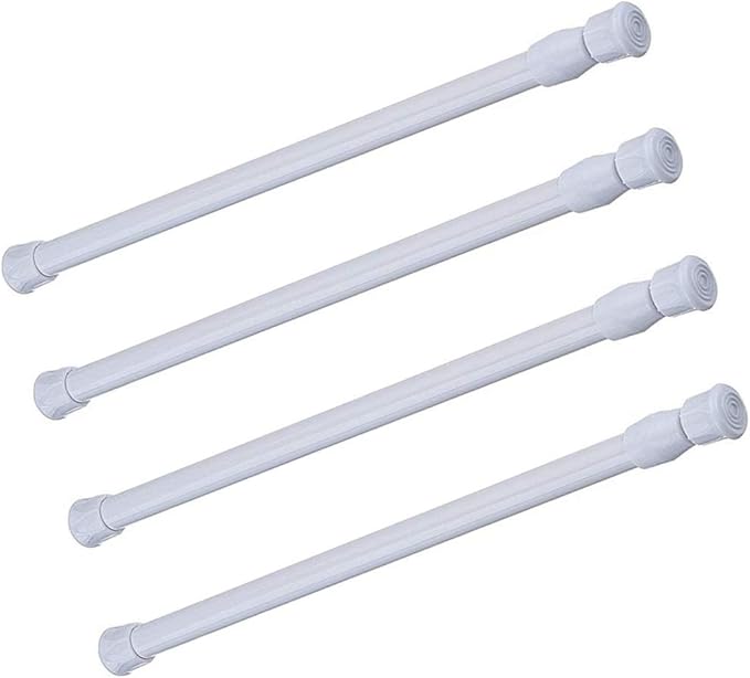 4 Pack Spring Tension Curtain Rod, 23.6-43.3 Inches Tension Rods Cupboard Bars Adjustable Spring Steel Tensions Rod Shower Rod Closet Rod