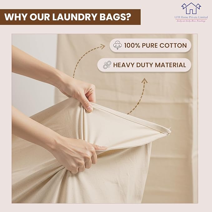 LFH Home Cotton Canvas Extra Large Laundry Bag with Handle, Heavy Duty Drawstring Closure Washable Laundry Bags for School Travel, Home, Hotel, College Dorm, Organizer Sack, 24x36-Natural Thanksgiving