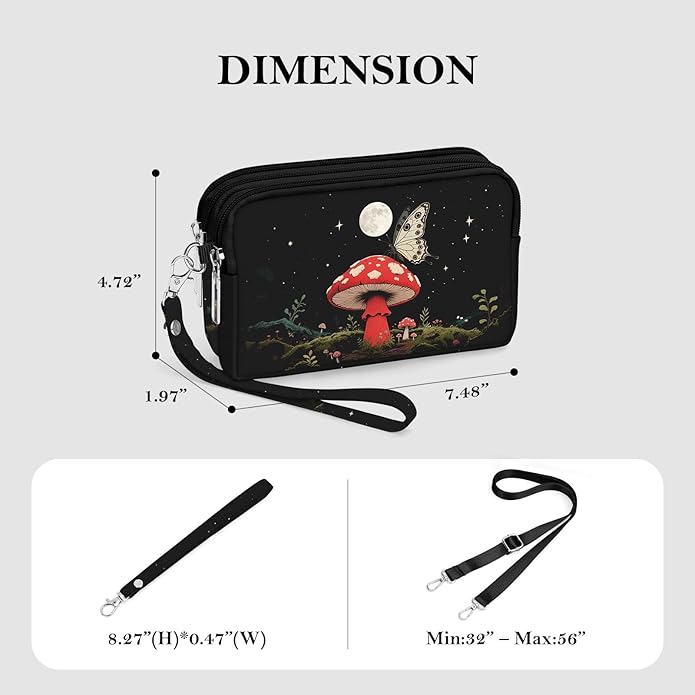 BIAOTIE Wristlet Purses for Women, Nylon Small Crossbody Bags with Adjustable Strap 3 Zipper Wristlet Wallet Phone Organizer