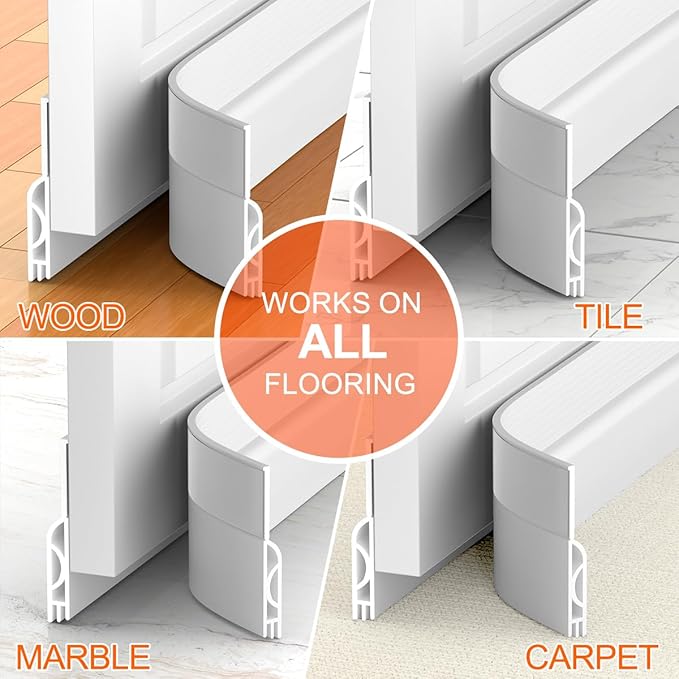 Door Draft Stopper for Bottom of Door, Adjustable Weather Stripping Door Seal for Cold Insulation, Under Door Sweep for Exterior & Interior Doors, Door Bottom Seal Blocker Noise (78inch, White)