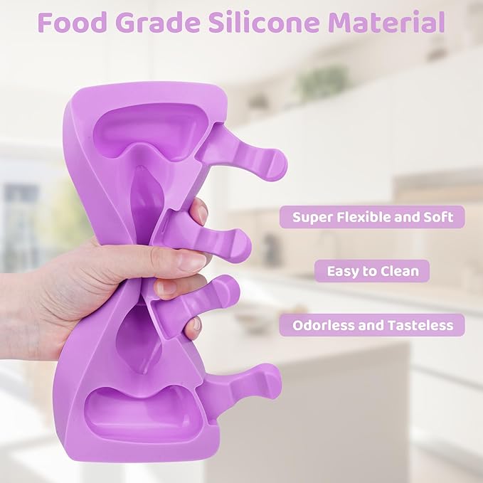 Ouddy Life Popsicle Molds Set of 2, Ice Pop Molds Silicone 4 Cavities Ice Cream Mold Oval Cake Pop Mold with 50 Wooden Sticks for DIY Popsicle (Purple)