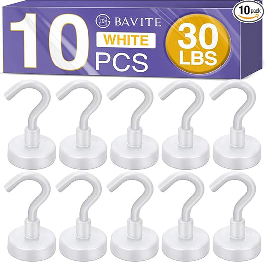 E BAVITE Magnetic Hooks, 30lbs+ 2026 Cruise Cabin Ship Essentials Magnet Hook Heavy Duty Strong Magnets Refrigerator Fridge Hanging for Classroom Beach Vacation Kitchen Grills Home 20 Pack (White)