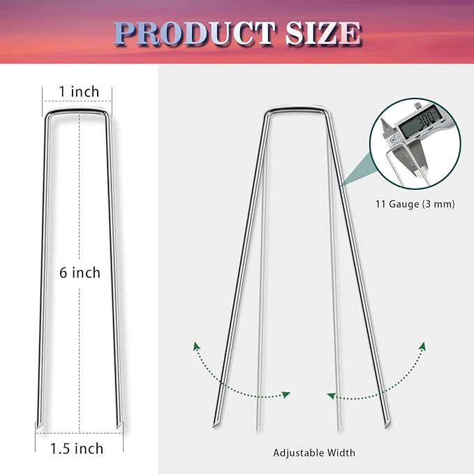 Gtongoko 500 Pack Galvanized Landscape Staples Garden Stakes Plant Cover Stakes 6 Inch 11 Gauge SOD Staples Ground Stakes for Landscaping Securing Weed Barrier Fabric, Christmas Decorations