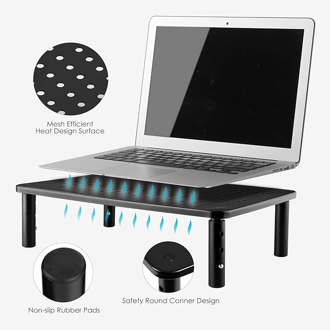 Monitor Riser Desktop Stand, Flat Screen TV Monitor Stand Riser, Sturdy Metal Laptop Computer Monitor Stand Shelf for Printer, iMac, 3-Height Adjustable PC Stand with Mesh Platform
