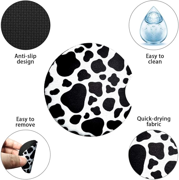 2 Pack Car Coasters for Drinks Absorbent - 2.75 Inch Cute Car Cup Holder Coasters for Women, Removable Cup Holder Coaster for Your Car, Car Interior Accessories for Women & Girls (White Leopard)