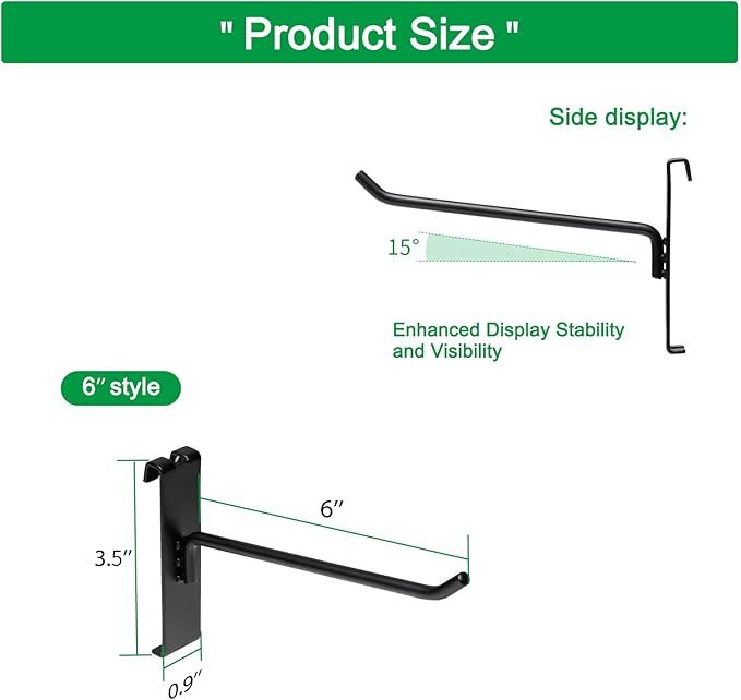 PYBTOOL 6 Inch Gridwall Hooks, Grid Panel Hanging Hooks for Retail, Home, and Workspace Organization, Displays, and Storage Solutions (40 Pack, Black)