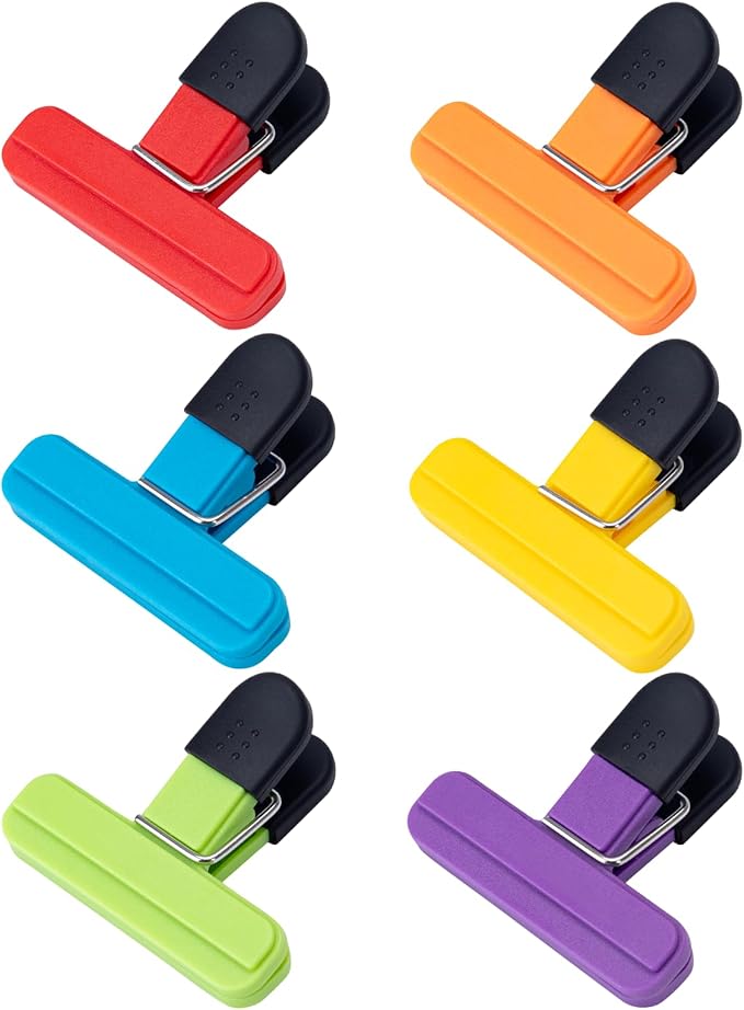 OWLKELA Chip Clips, 6 Pack Colors Plastic Food Clip for Snack, Heavy Duty Seal Grip Wide Open Bag Clips for Food Packages (3 inch x 2.5 inch)